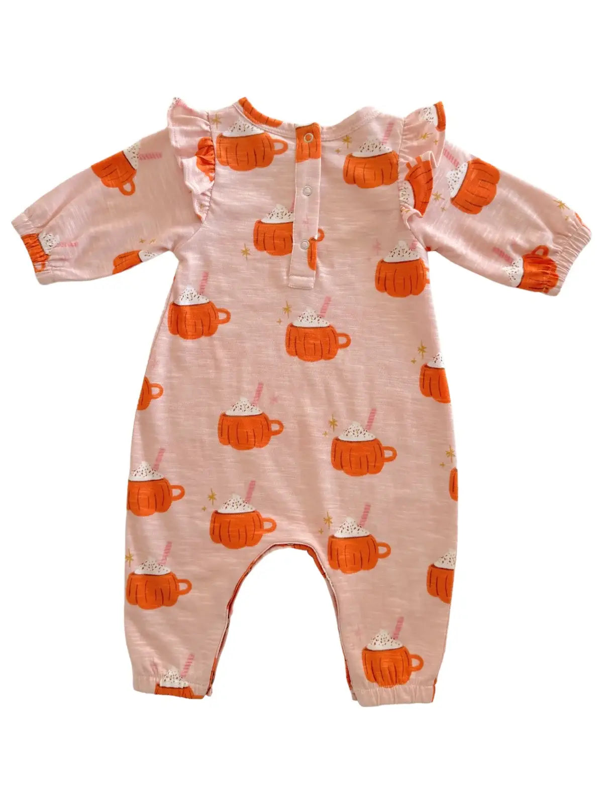 SIIX Collection - Pumpkin Mug Pink / Organic Long Sleeve Ruffle Jumpsuit