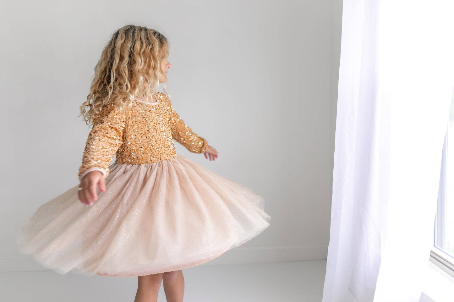 Oopsie Daisy - Kids Sequin Champagne Holiday Fancy Sparkle Tulle Dress