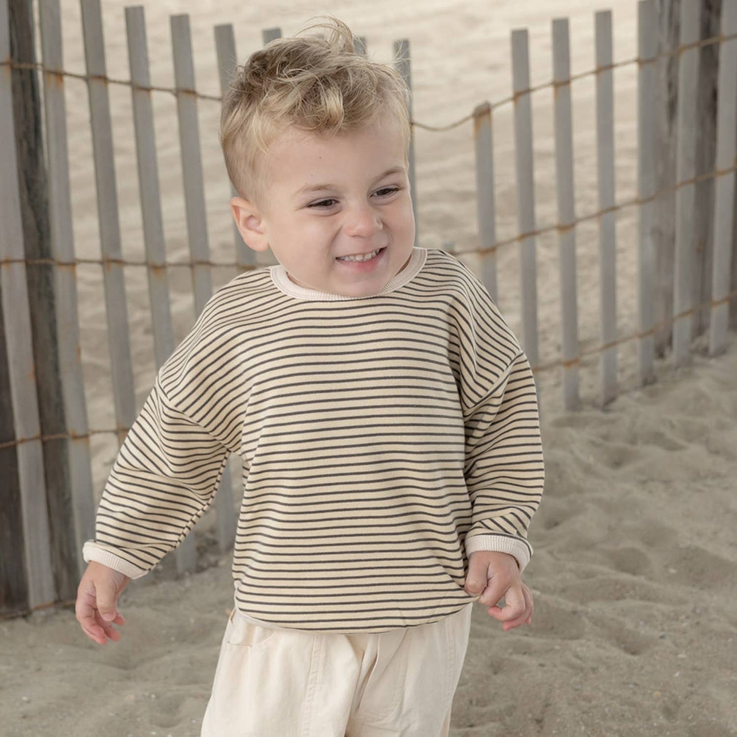 Rivi & Kin - Lightweight Cream Sweatshirt With Brown Stripe