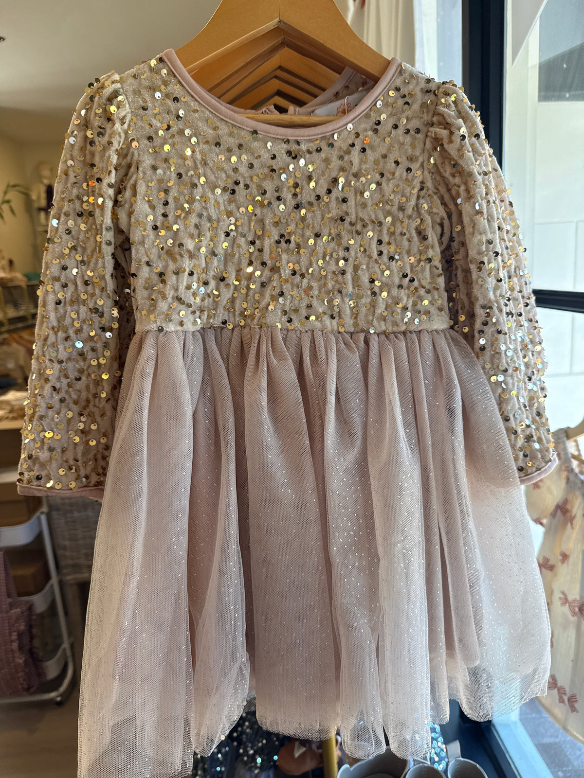 Oopsie Daisy - Kids Sequin Champagne Holiday Fancy Sparkle Tulle Dress