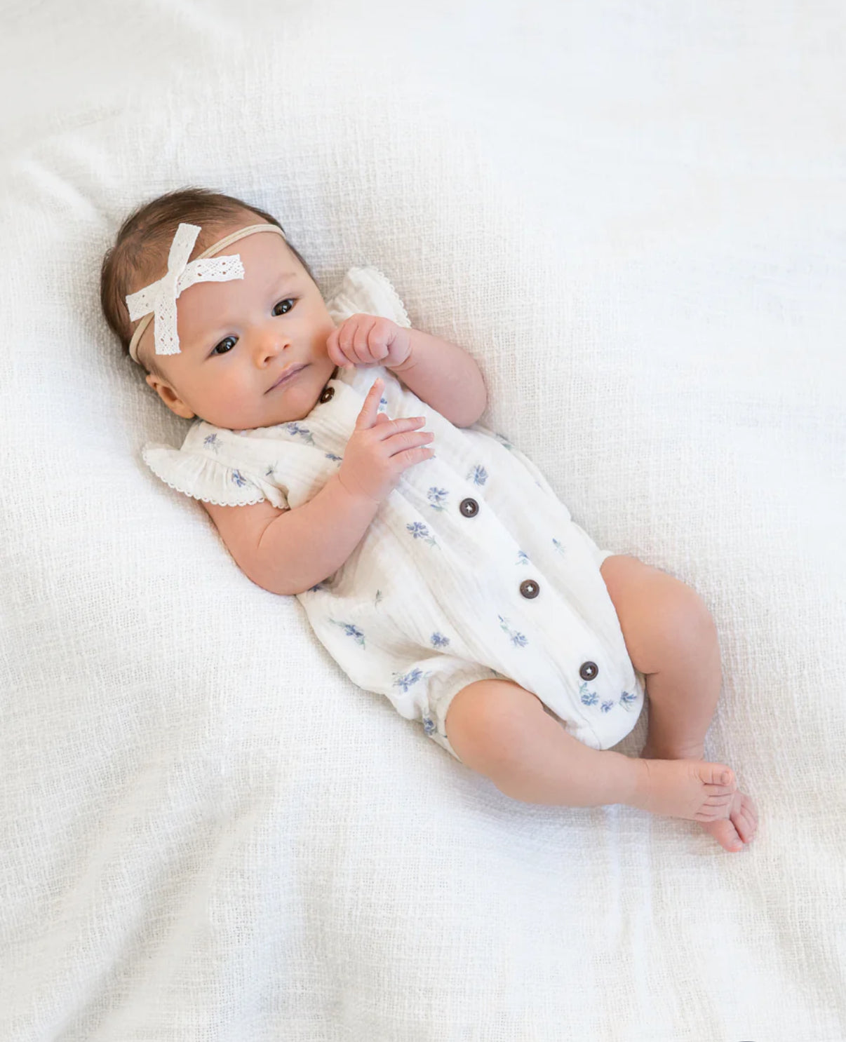 Colored Organics - Coco Muslin Button Front Bubble Romper - Elena Floral/Lilla