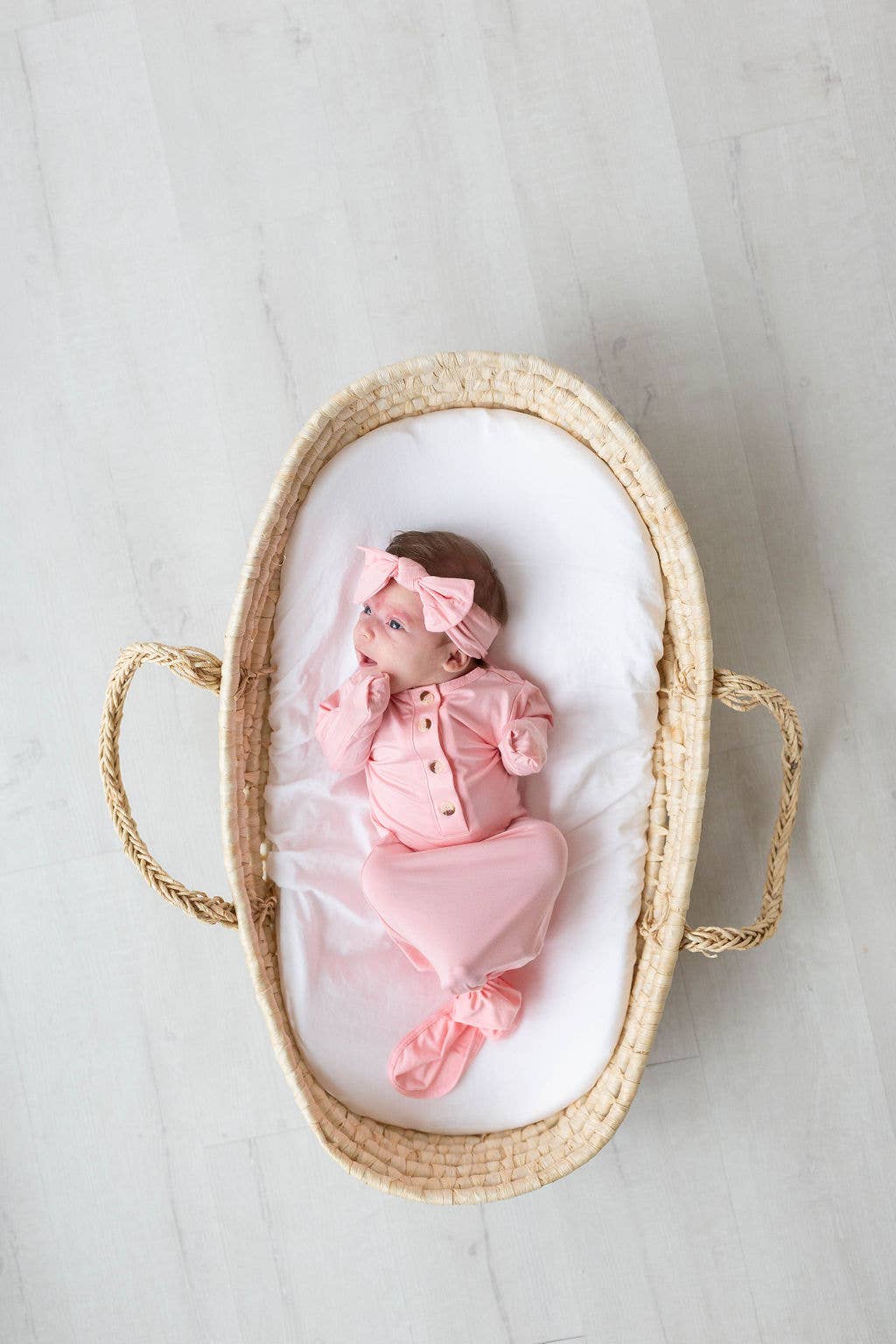 Stroller Society - Newborn Knotted Baby Gown, Bow, Hat Set - Baby Clothes Girl