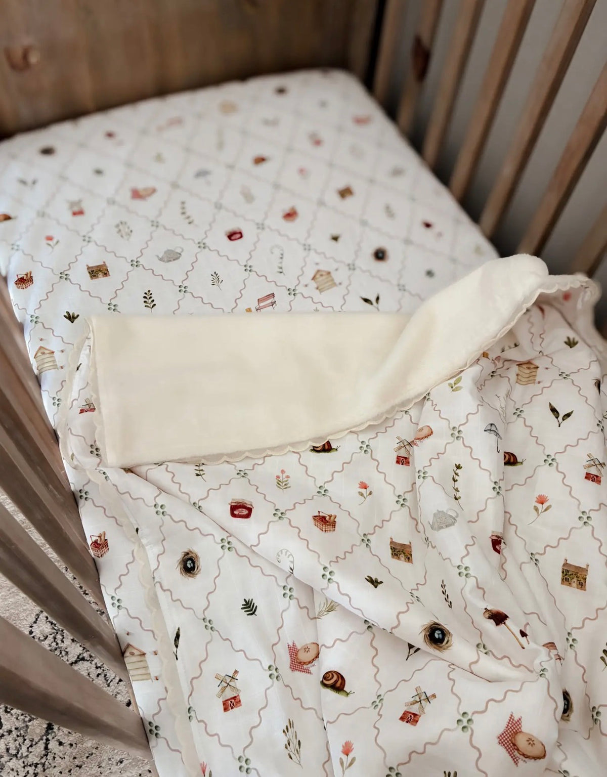 Pop Ya Tot - Cottage Picnic Fur Lined Cot Blanket