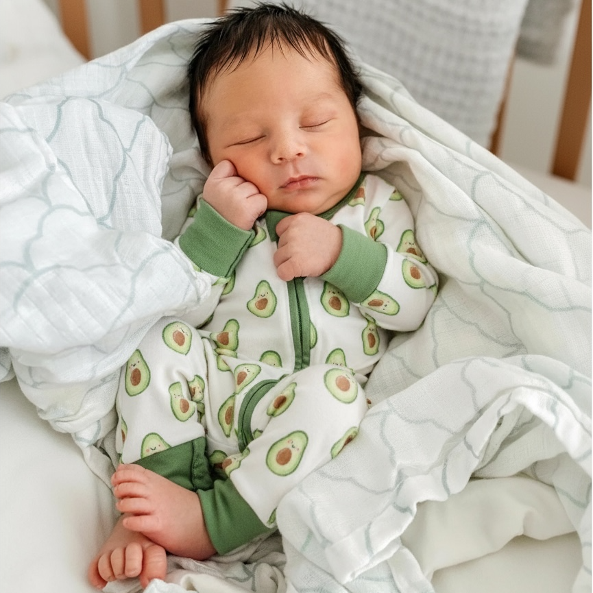 Tiny toes Baby Co - Avocado Bamboo Zipper Romper