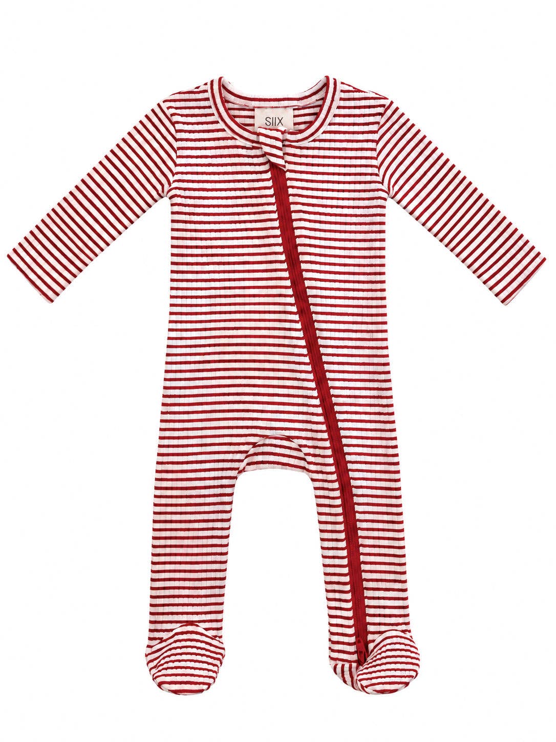 SIIX Collection - Red Stripe / Ribbed 2-Way Zip Footie