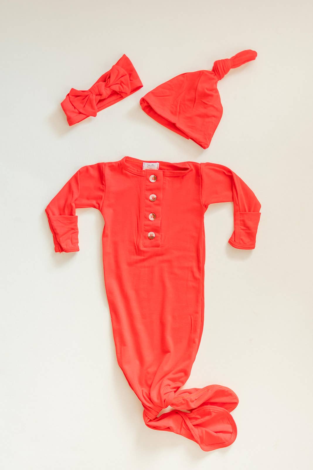 Stroller Society - Newborn Knotted Baby Gown, Bow, Hat Set - Baby Clothes Girl