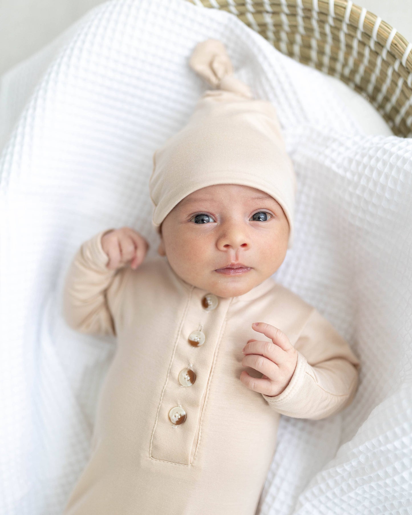 Stroller Society - Newborn Knotted Baby Gown, Bow, Hat Set - Baby Clothes Girl