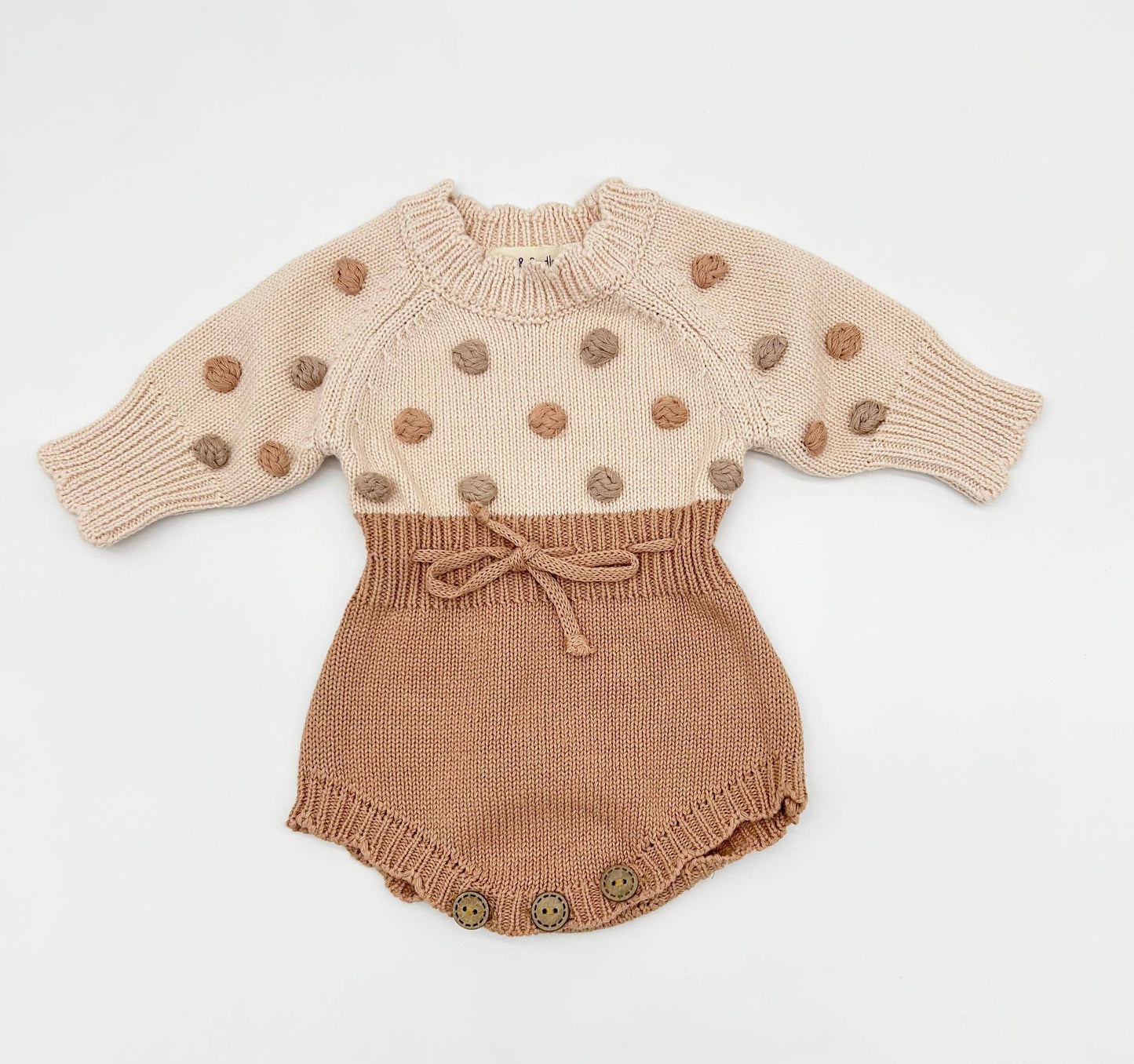 OLIVE & CRADLE - Lottie Dot Knit Romper – Apricot Sunset