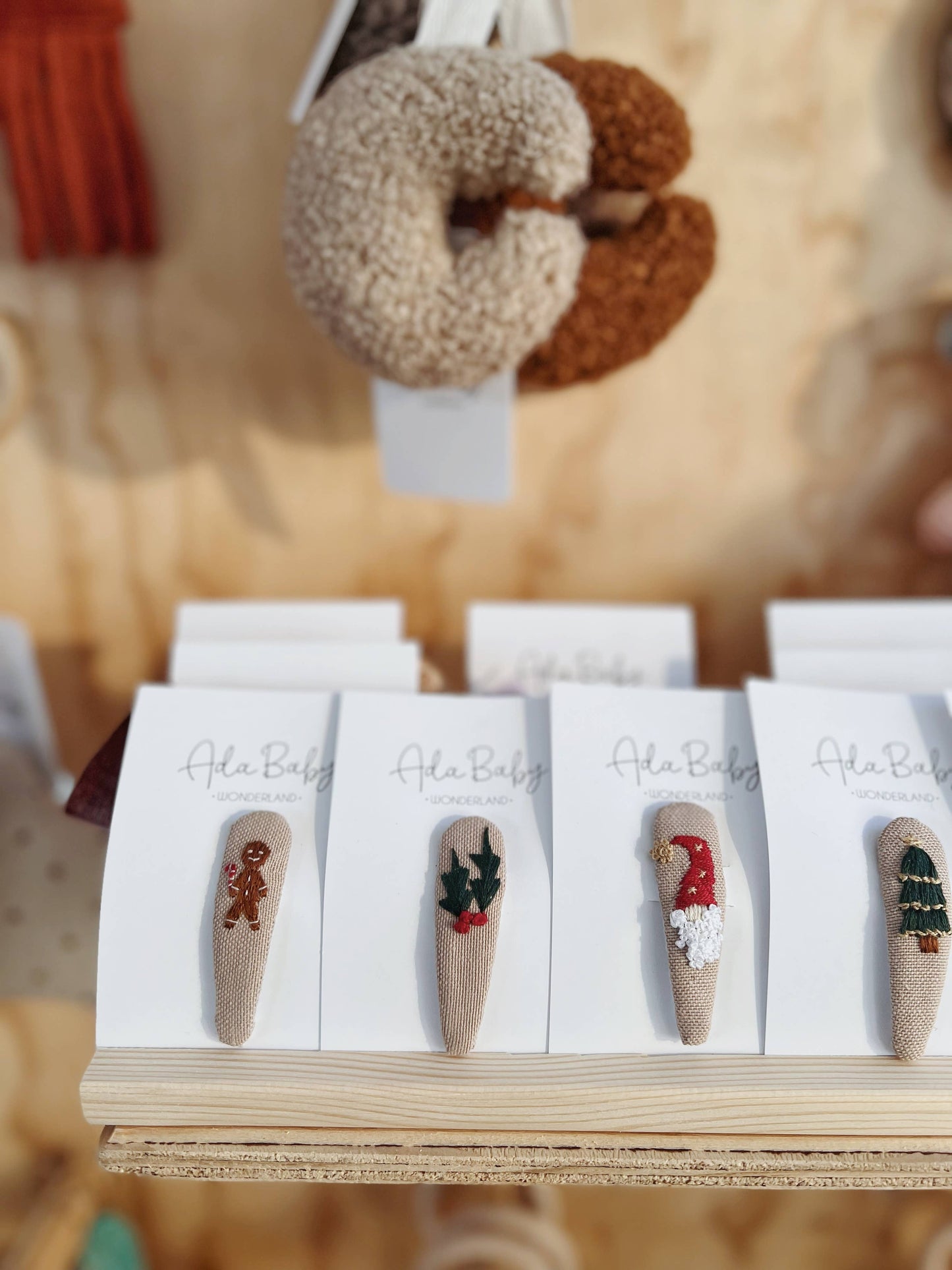 Embroidered Baby Hair Clips: Gingerbread Man