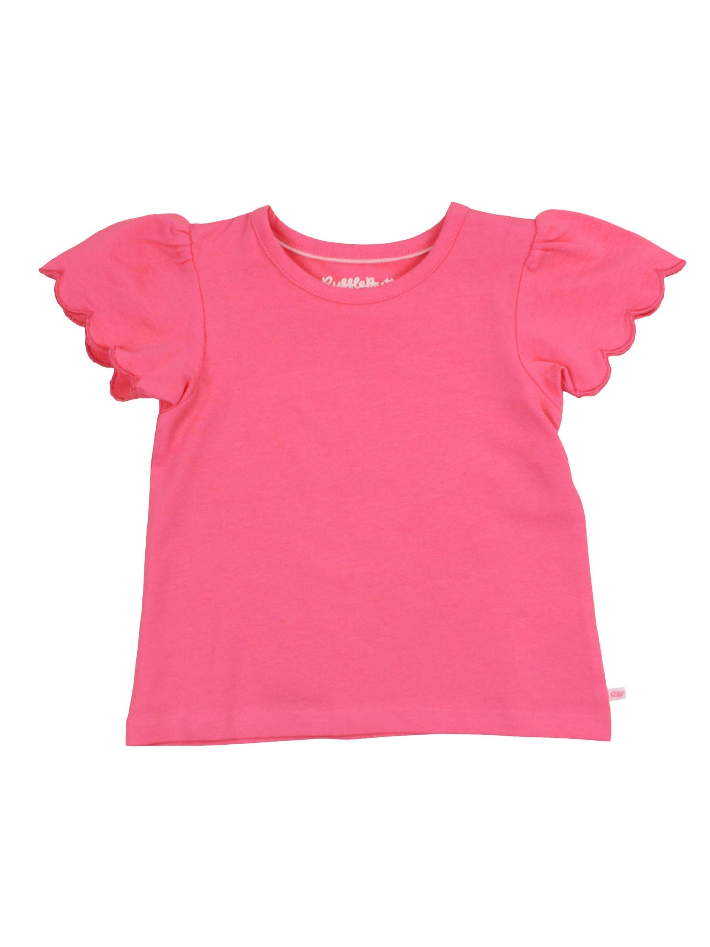 RuffleButts + RuggedButts - Girls Hot Pink Knit Short Sleeve Scallop Tee