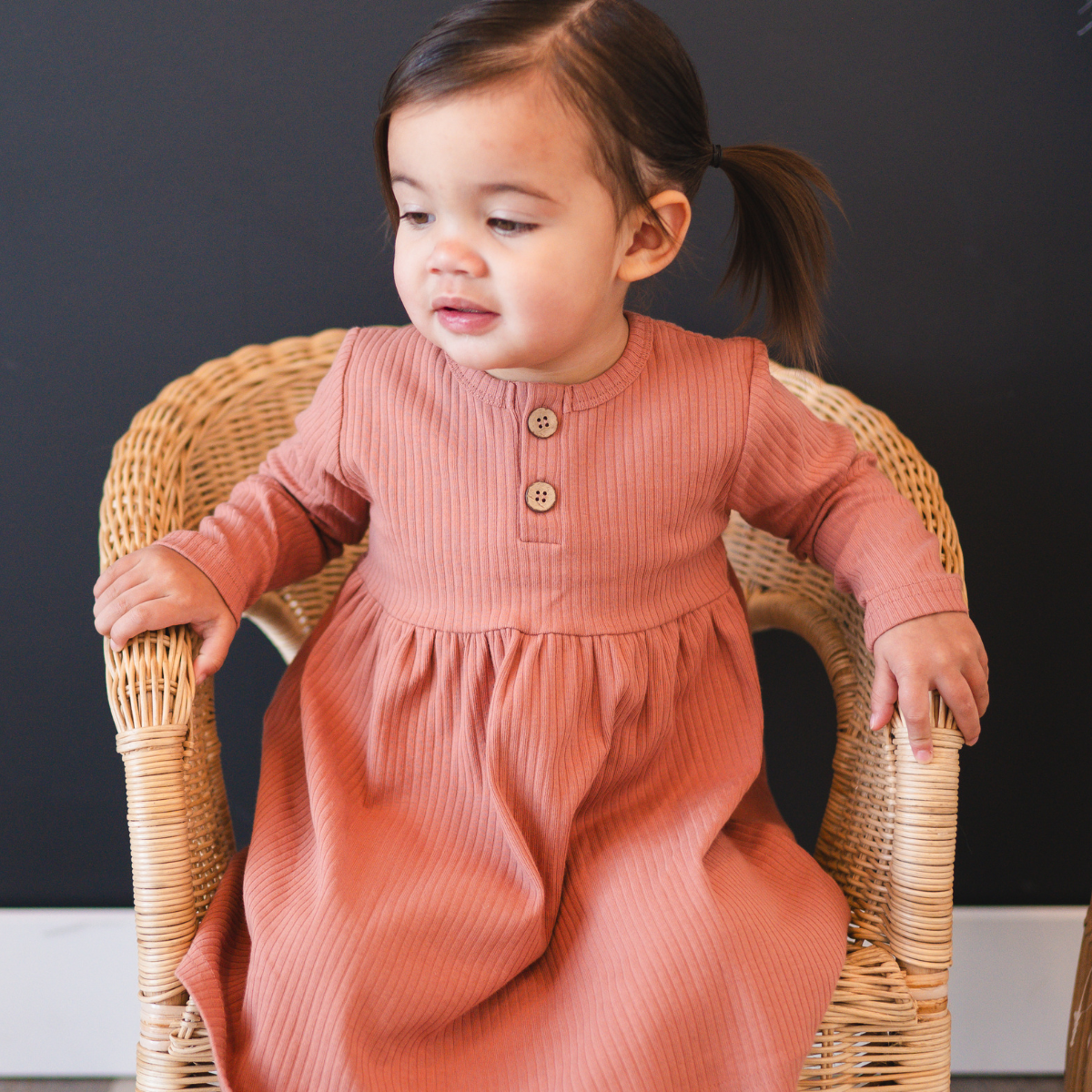 bug + bean kids - Organic Ribbed Cotton Dress | Terracotta