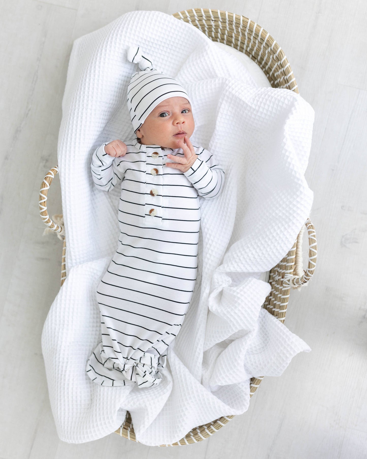 Stroller Society - Newborn Knotted Baby Gown, Bow, Hat Set - Baby Clothes Girl