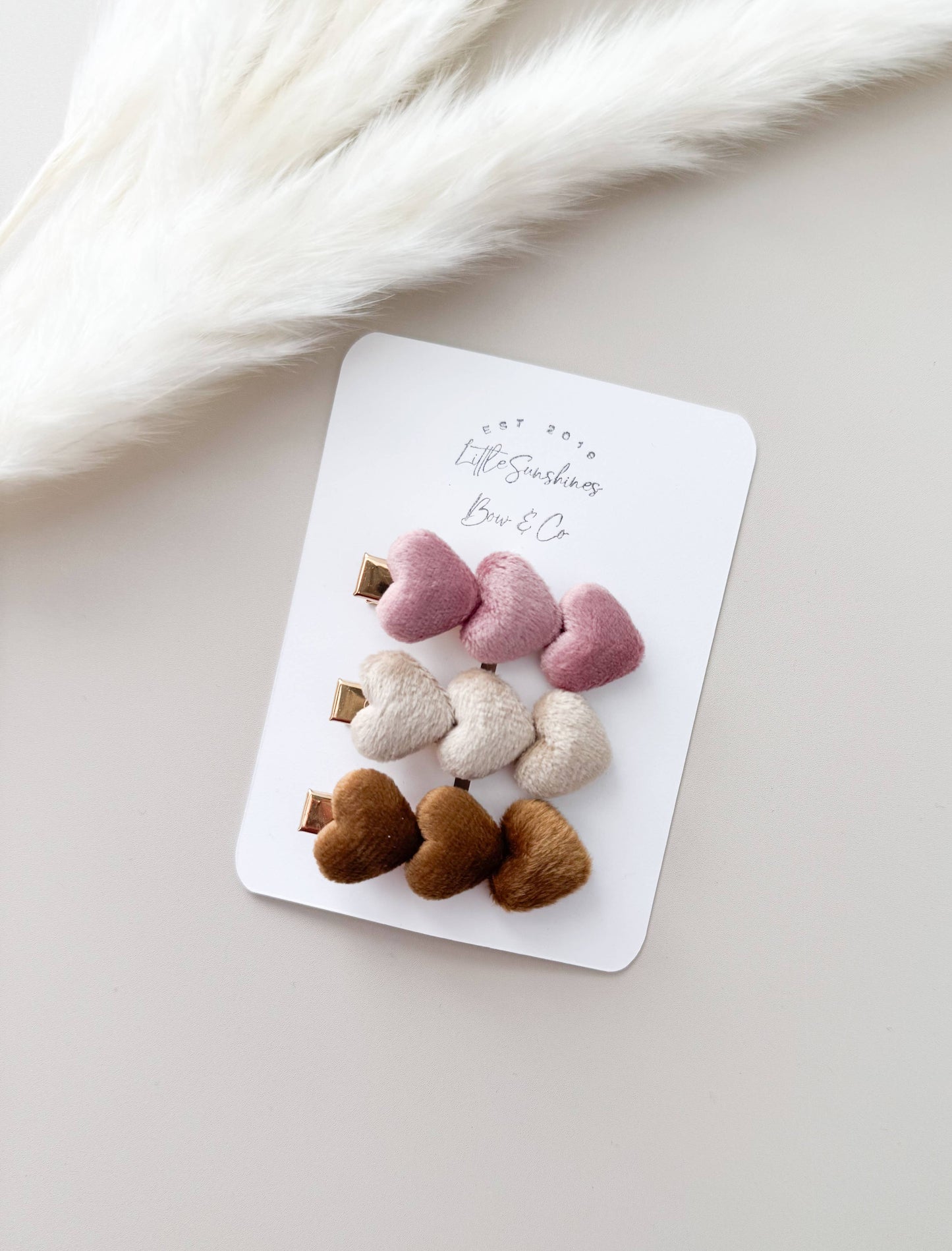 Little Sunshines Bow & Co - Velvet Heart Hair Clip Sets- Sets of 3