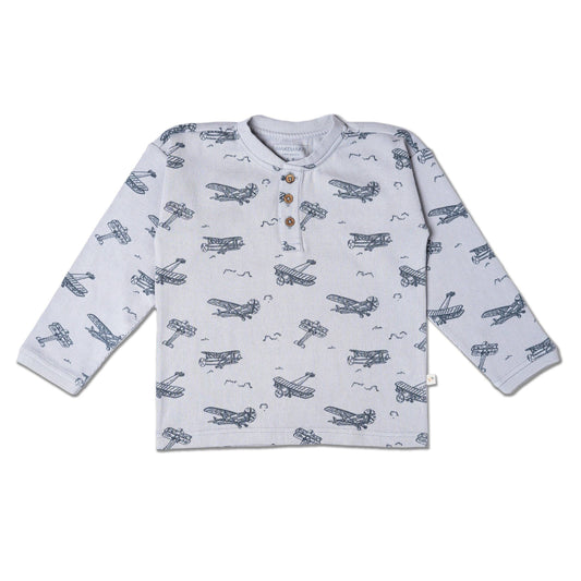Makemake Organics - Organic Henley Tee - Airplanes