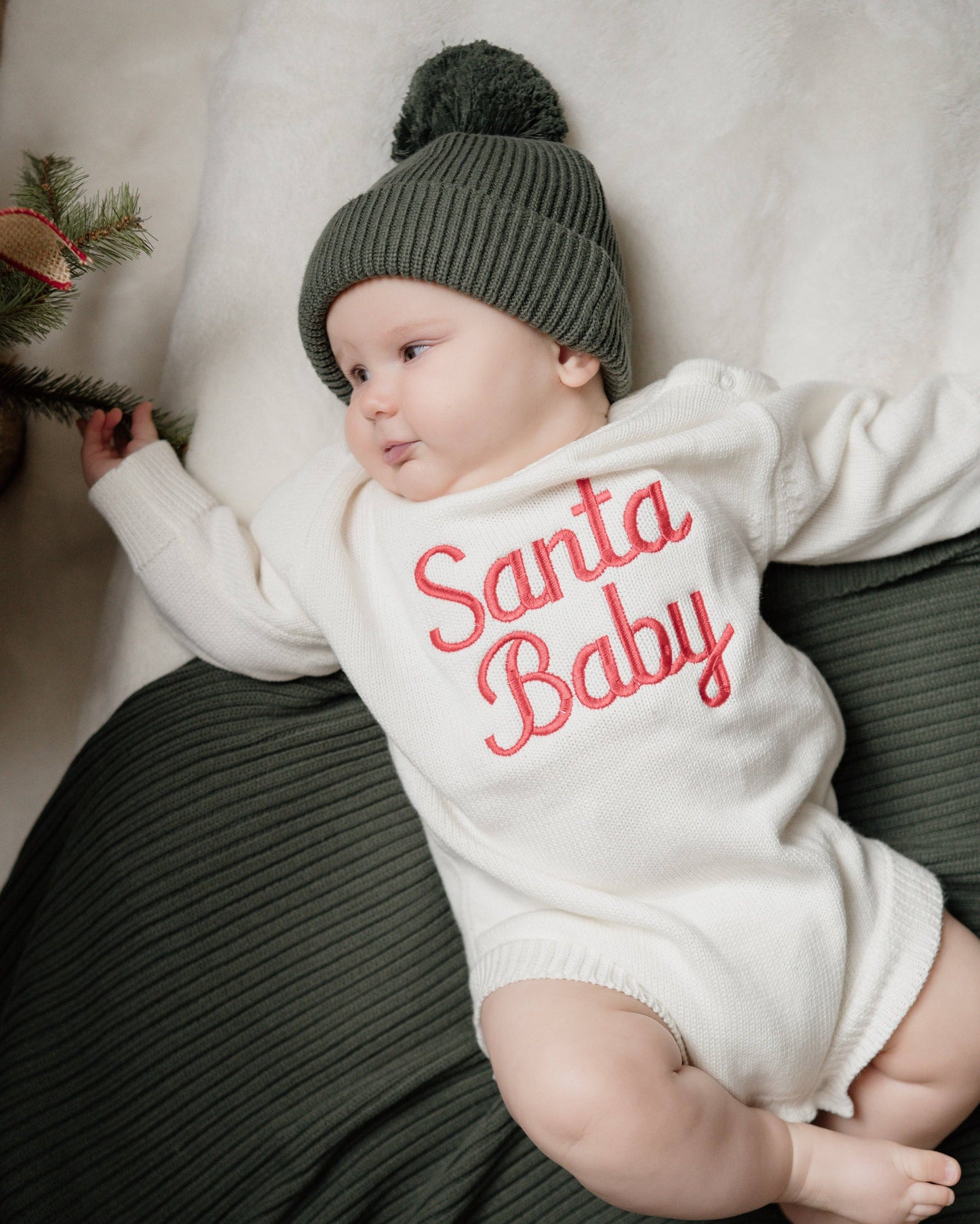 Pine Kids - Santa Baby Knit Romper - Cloud