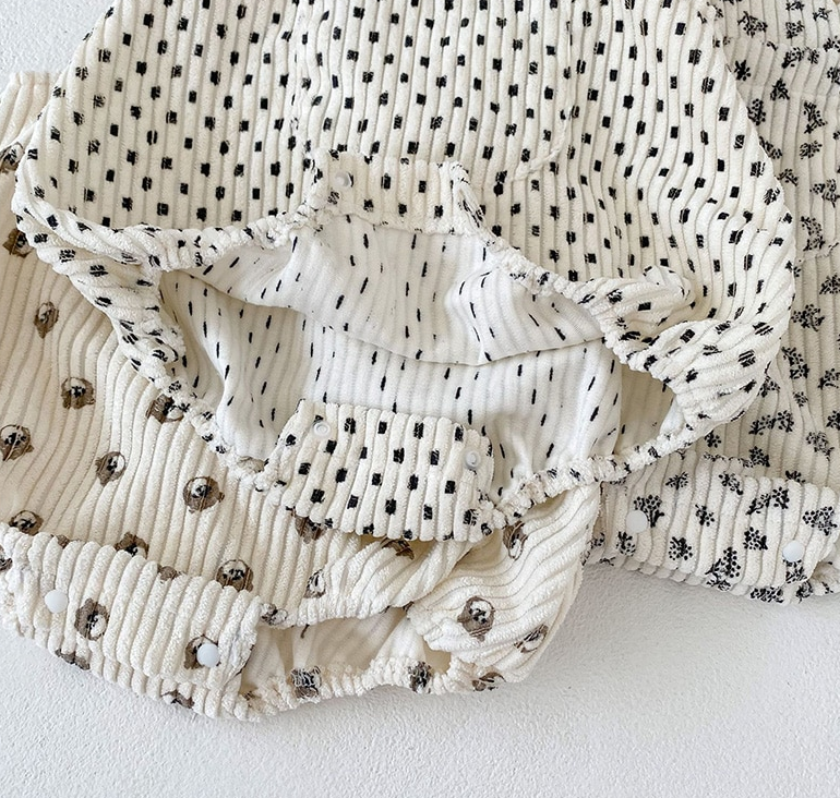 Annie & Charles - Annie & Charles® LOU bodysuit with bib: White/dots