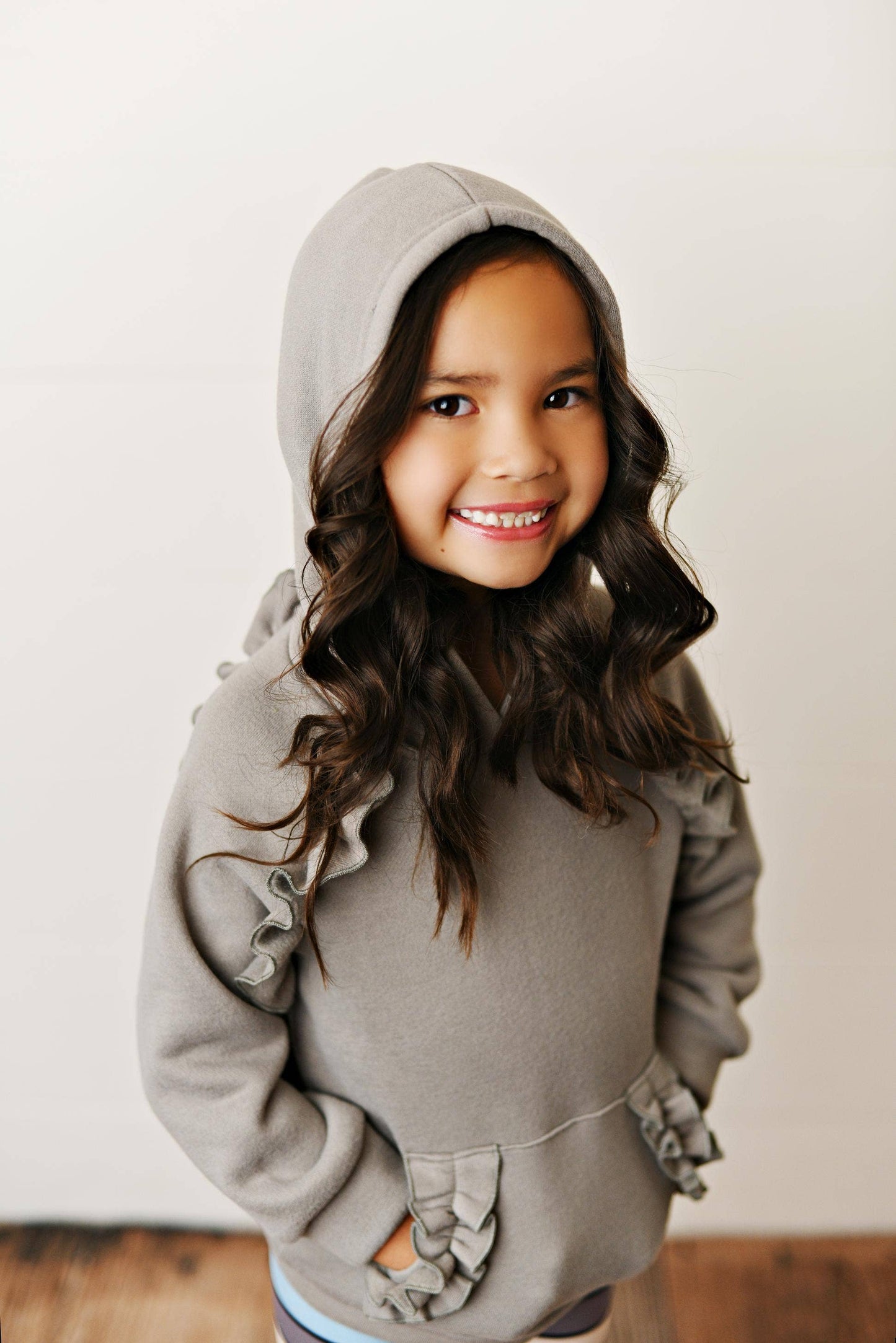 Adorable Sweetness - Kids Gray Ruffle Hoodie and Rainbow Stripe Leggings Fall Set