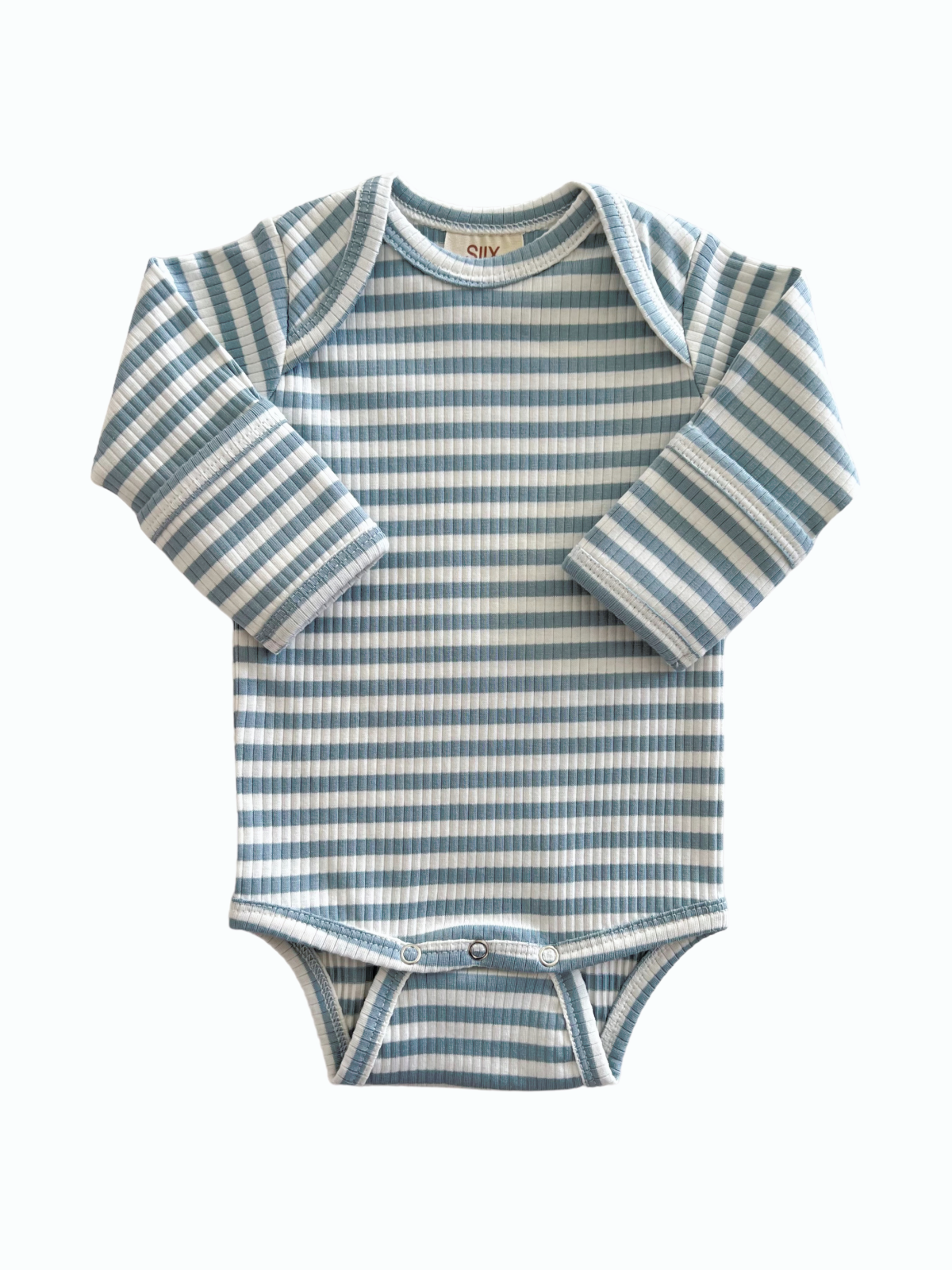 SIIX Collection - Dusty Blue Stripe / Organic Ribbed Long Sleeve Bodysuit