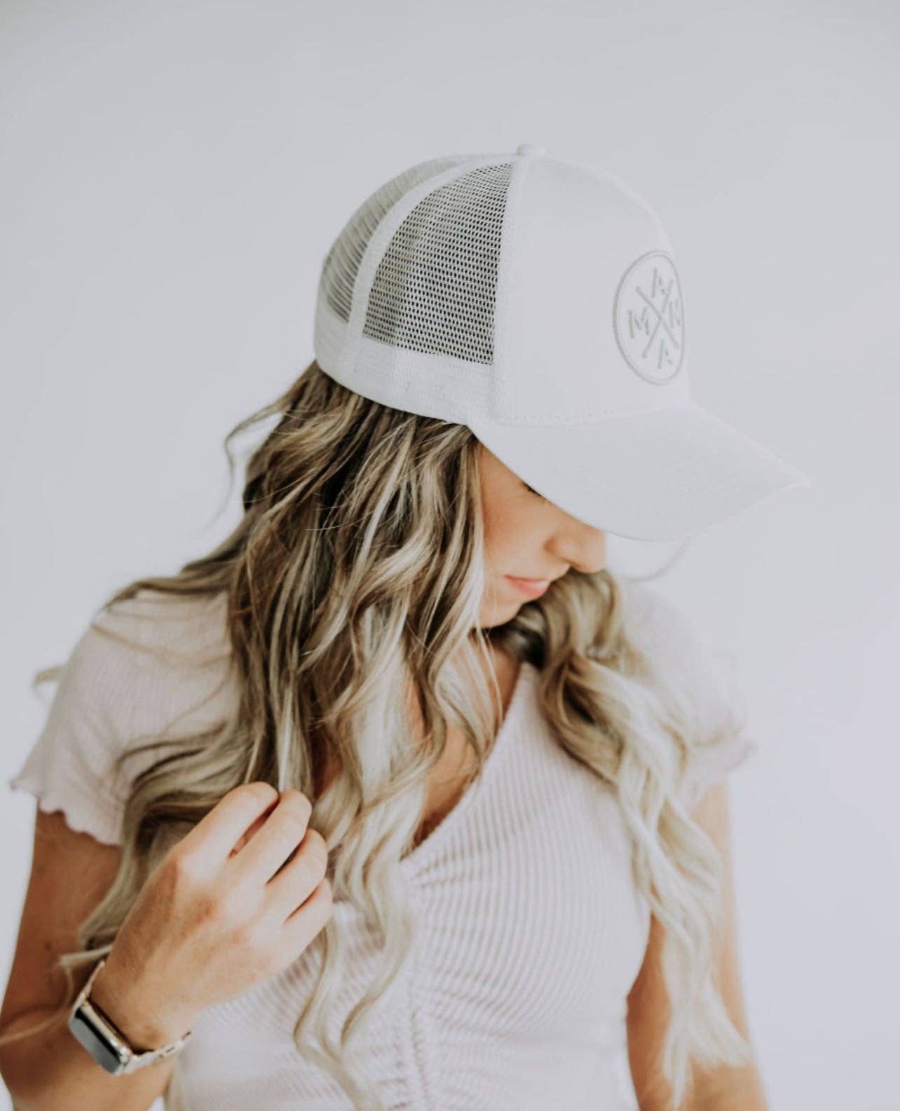The Mama X™ Brand - Mama X™ Premium Canvas Trucker Hat - White/Gray