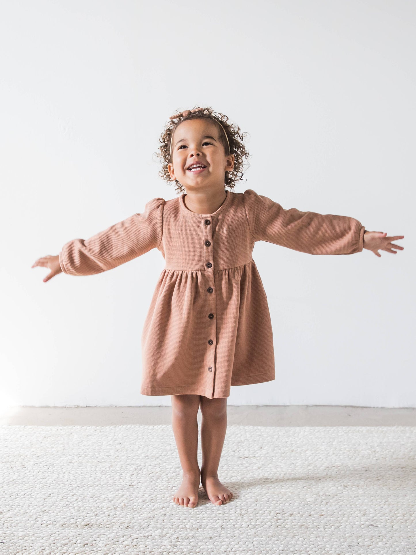 Colored Organics - Organic Baby and Kids Elsie Waffle Button Down Dress - Cider