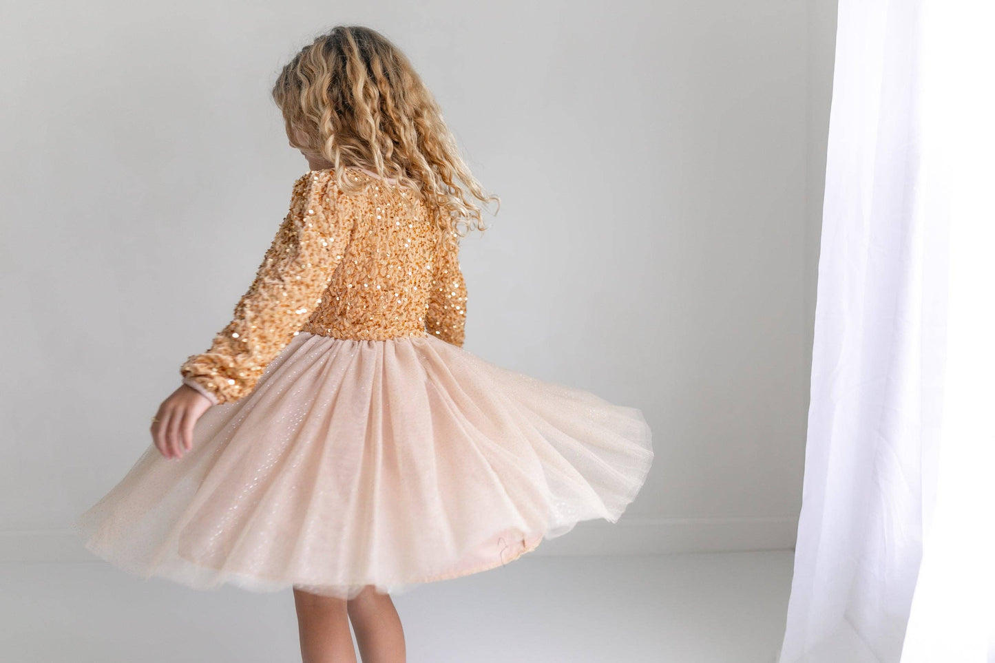 Oopsie Daisy - Kids Sequin Champagne Holiday Fancy Sparkle Tulle Dress