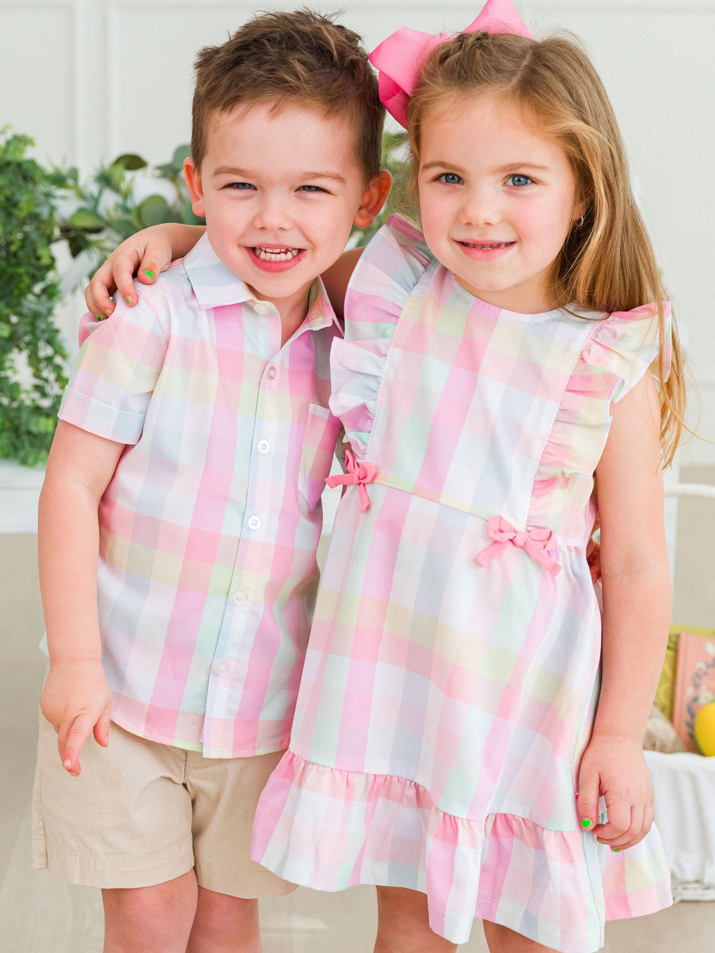 RuffleButts + RuggedButts - Boys Picnic Plaid Short Sleeve Button Down Shirt