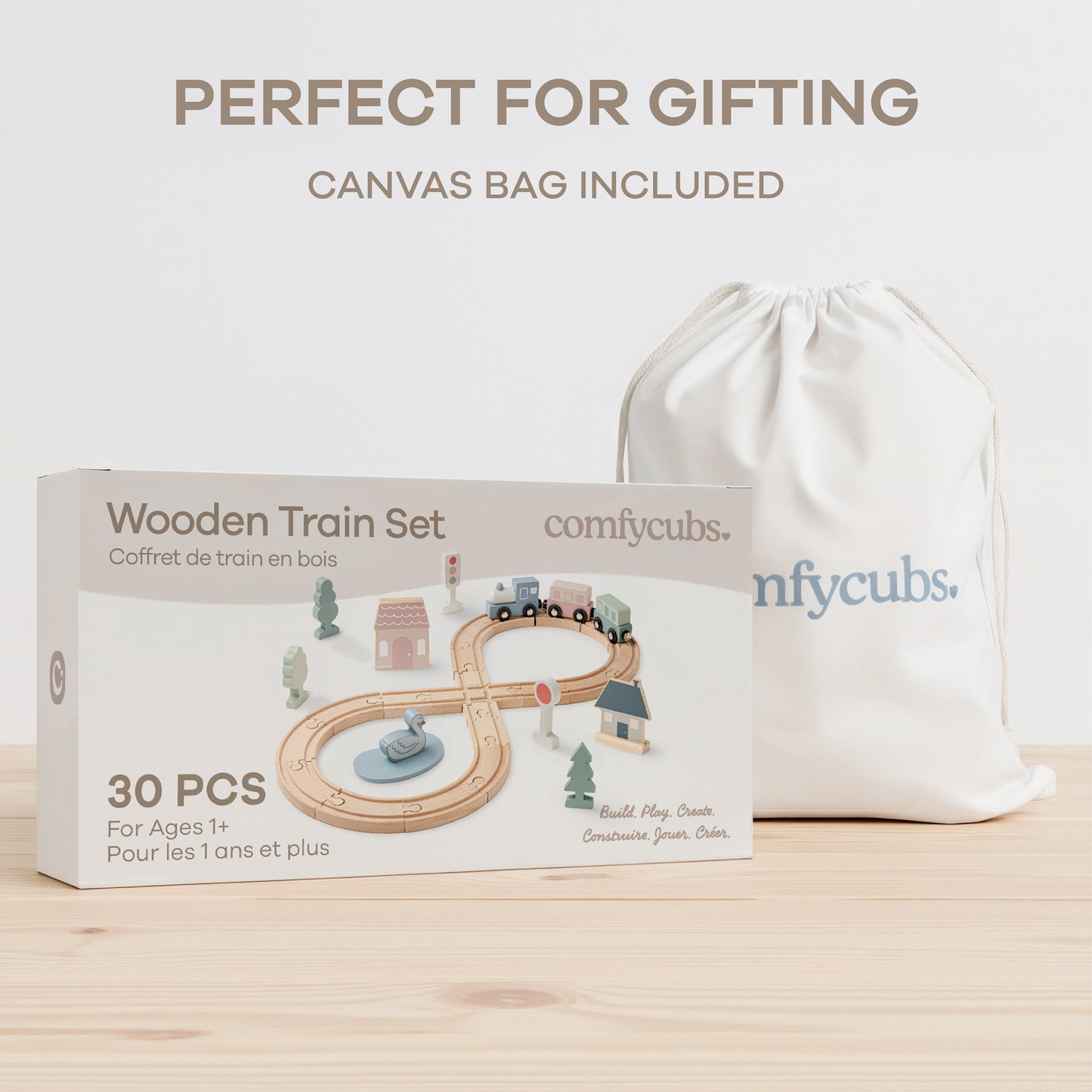 Comfy Cubs - 30-PC Wooden Train Set for Toddlers Ages 1+ by Comfy Cubs