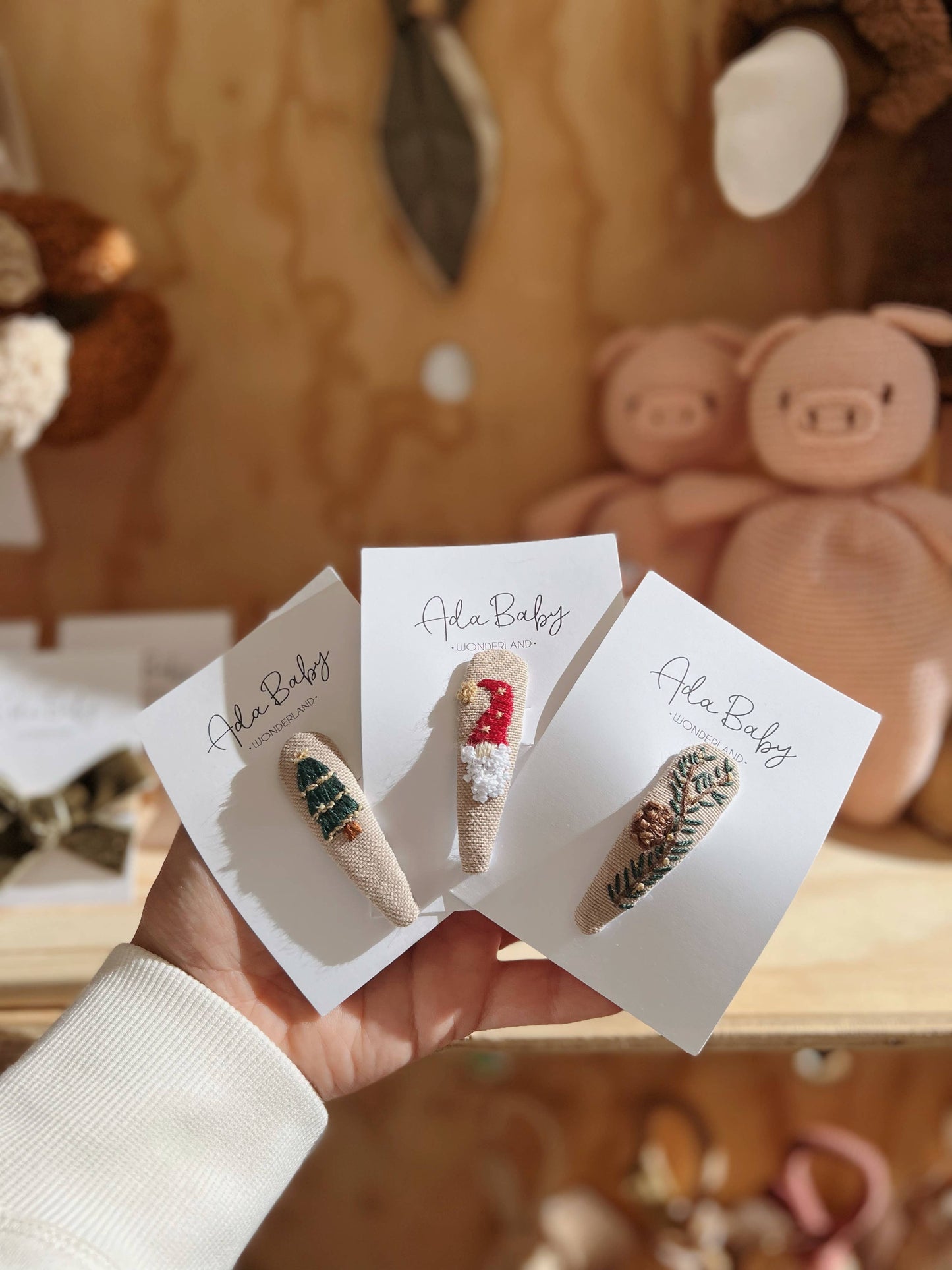 Embroidered Baby Hair Clips: Gingerbread Man