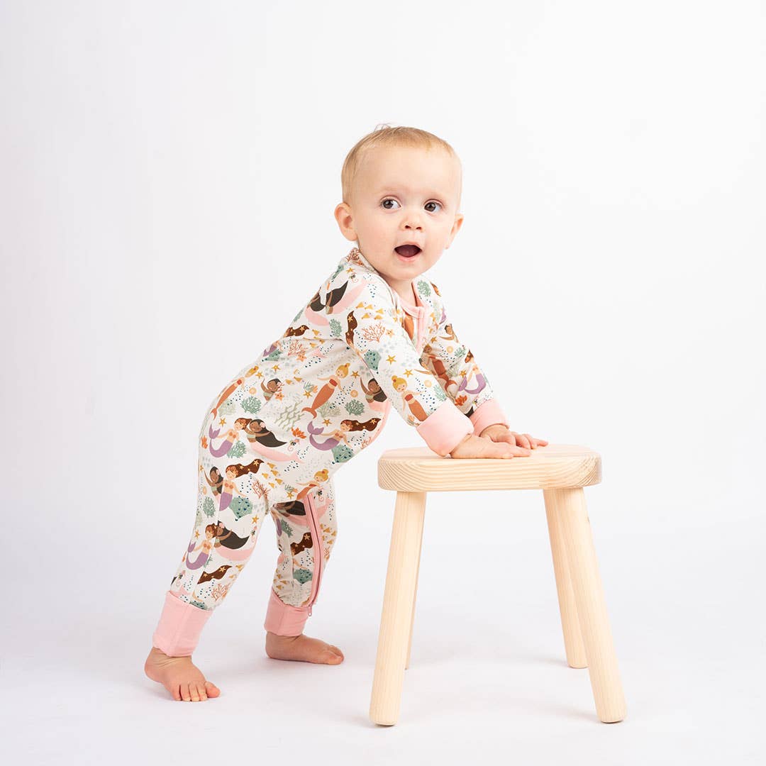 Emerson and Friends - Making Waves Mermaids Coastal Bamboo Baby Pajamas Convertible Romper