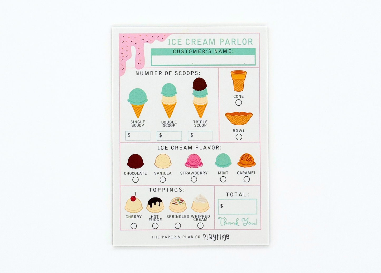 The Paper and Plan Co. - Ice Cream Parlor Playtime Pad®