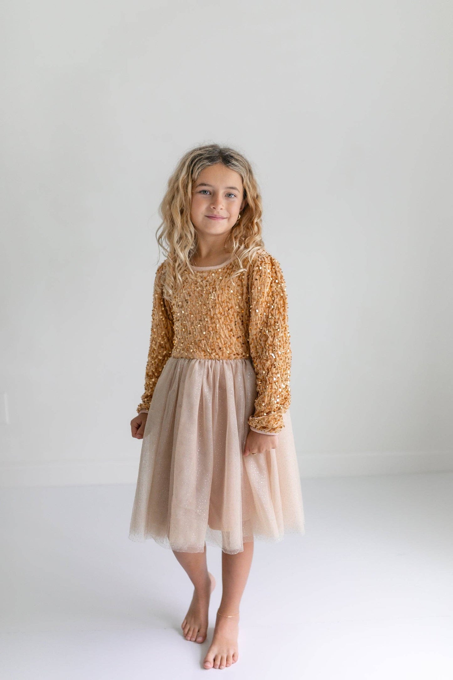Oopsie Daisy - Kids Sequin Champagne Holiday Fancy Sparkle Tulle Dress