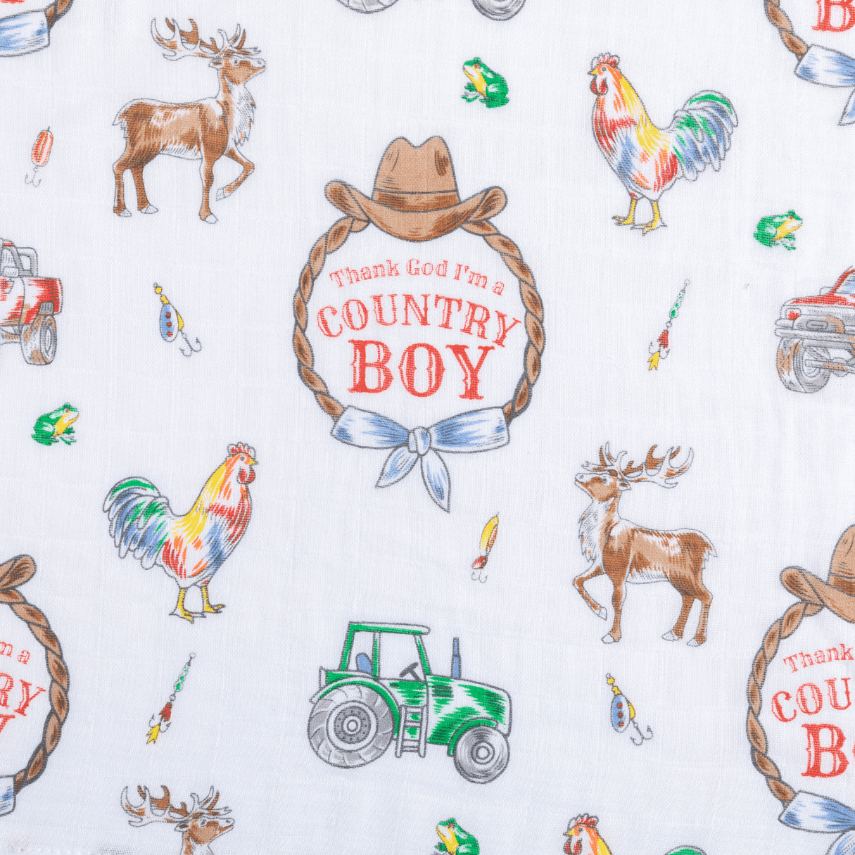 Little Hometown - Country Boy Muslin Swaddle Receiving Blanket Soft Bamboo Cotton Blend