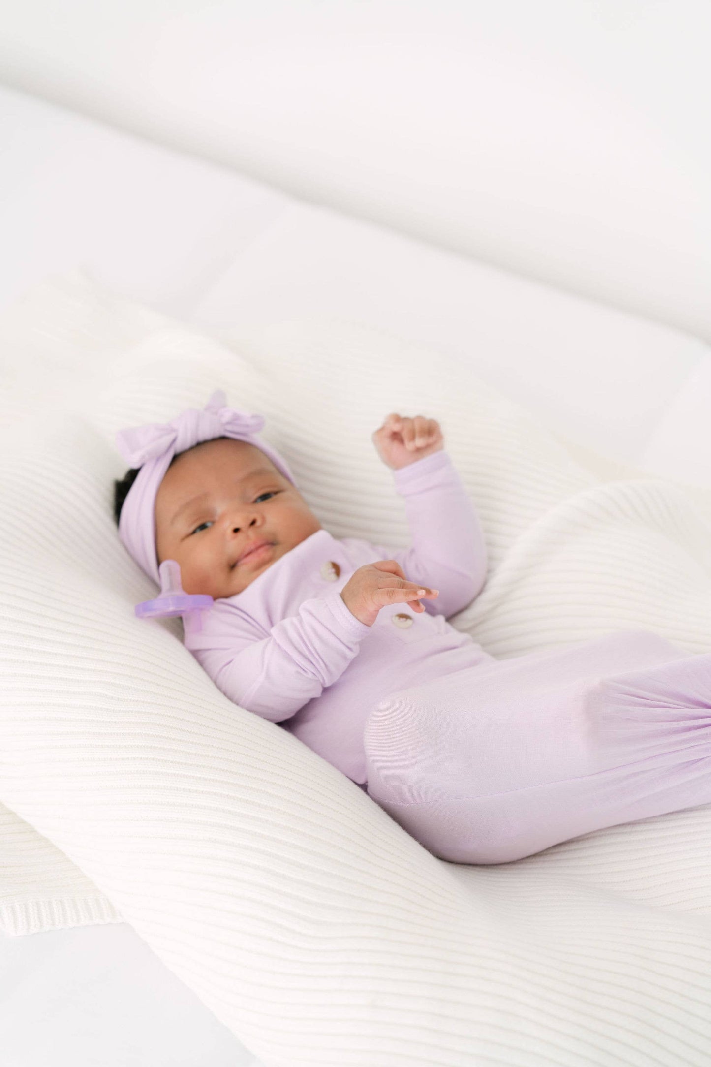 Stroller Society - Newborn Knotted Baby Gown, Bow, Hat Set - Baby Clothes Girl