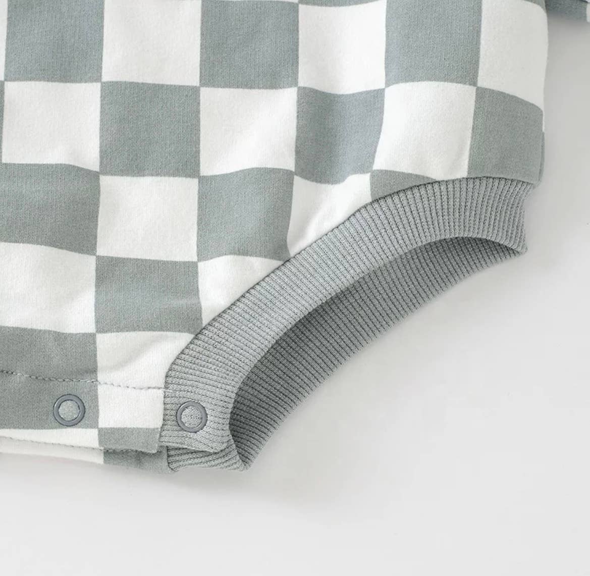 Boho + Babe - Checkerboard Bubble Sweater Romper - French Terry