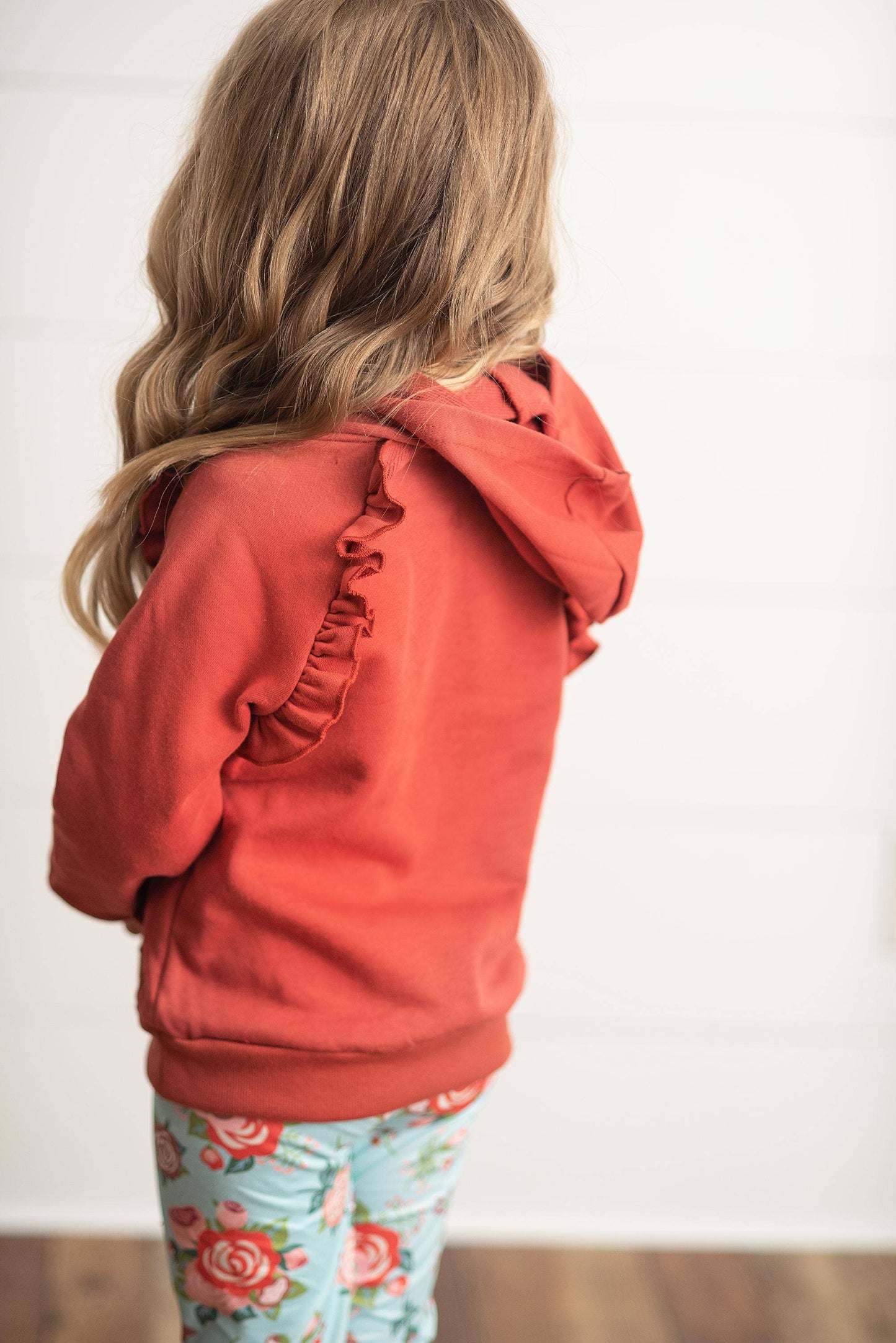 Adorable Sweetness - Kids Rust Pocket Ruffle Hoodie Shirt & Leggings Fall Set