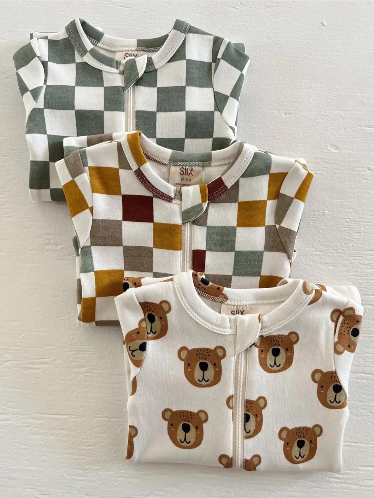 SIIX Collection - Matcha Milkshake Checkerboard / Organic Zip Footie (Baby)