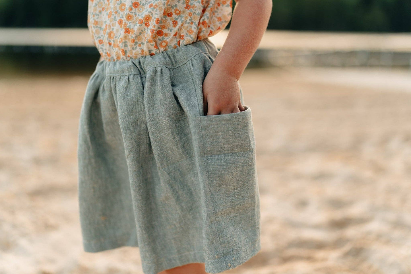 Tate & Adele - Rory Skirt with large side seam pockets and elastic waist
