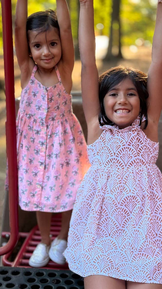 Meerahi - Toddler Girls' Neutral Color Block Printed Dress with Pocket
