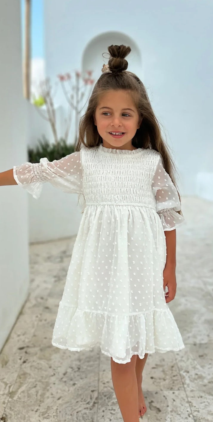 Indie Blue- Celine Dress (soft white swiss dot)