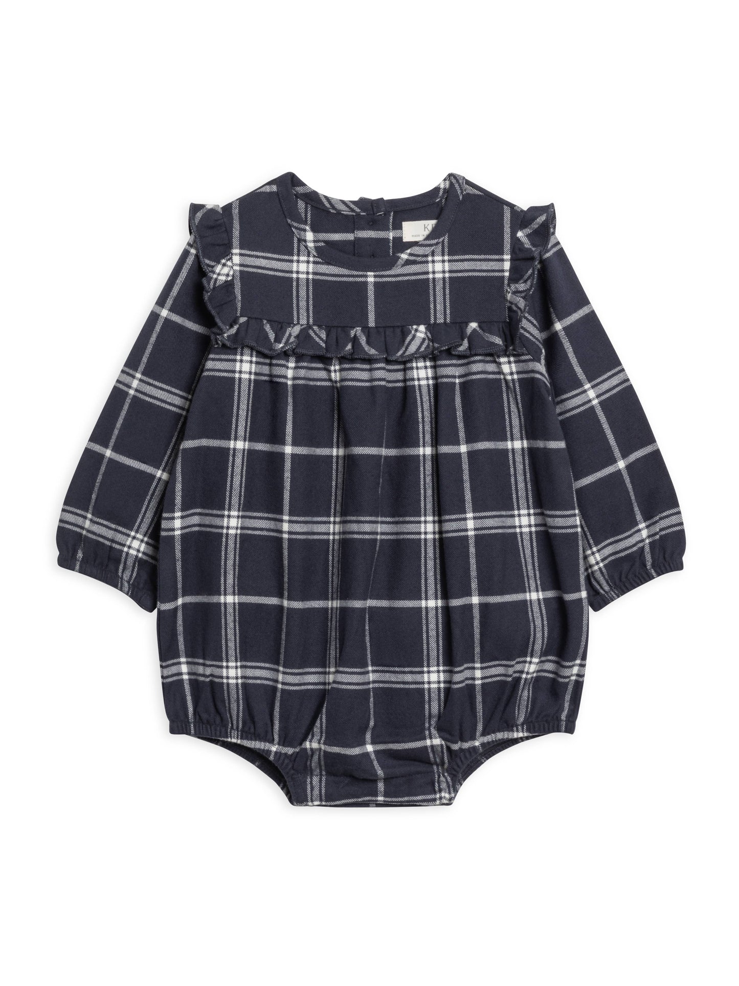 Colored Organics - Ruth Flannel Ruffle Neckline Bodysuit - Navy Plaid