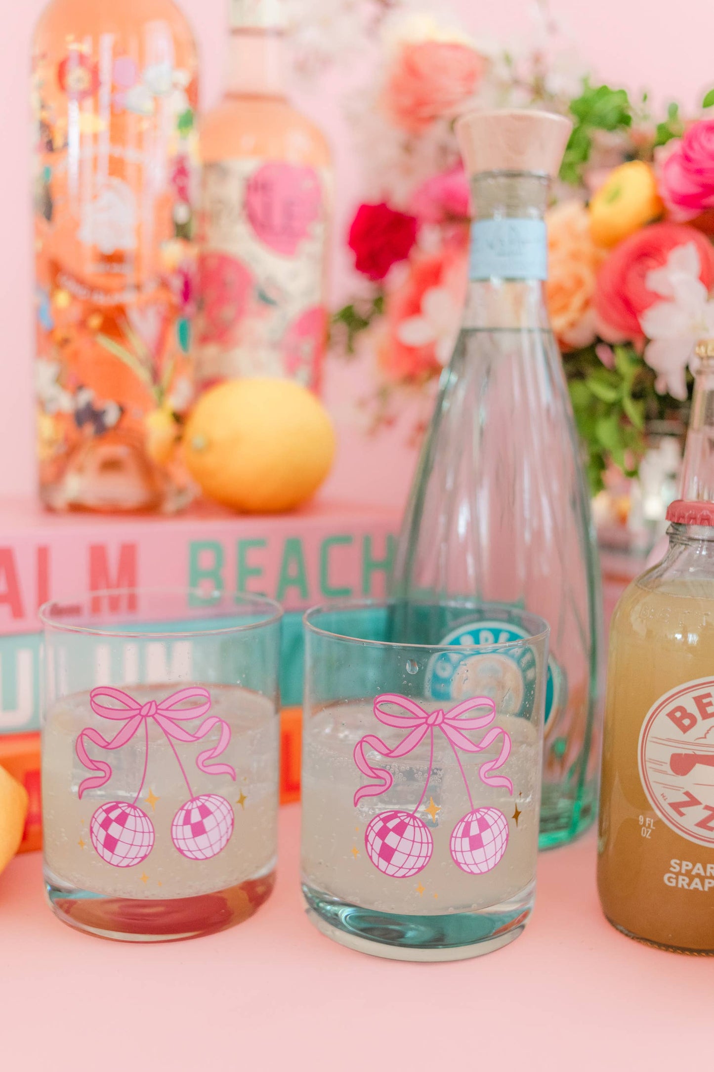 Rock Paper Scissors - One Pink Disco Ball Cherries Cocktail Glass