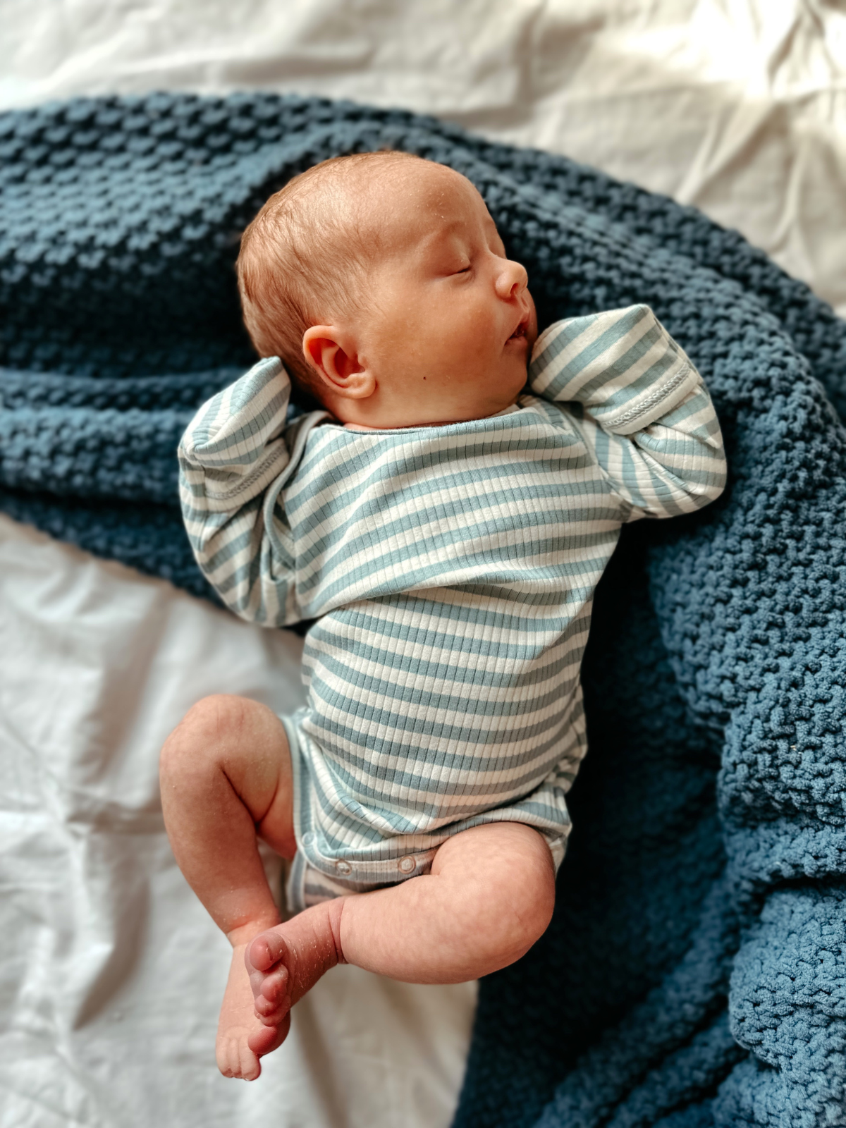 SIIX Collection - Dusty Blue Stripe / Organic Ribbed Long Sleeve Bodysuit