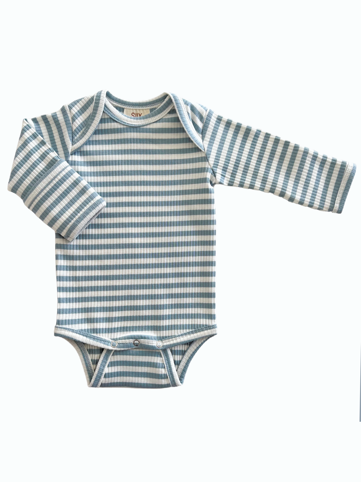 SIIX Collection - Dusty Blue Stripe / Organic Ribbed Long Sleeve Bodysuit