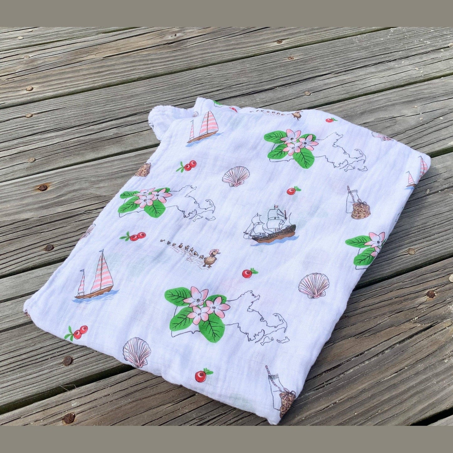 Little Hometown - Massachusetts Floral Muslin Swaddle Receiving Blanket