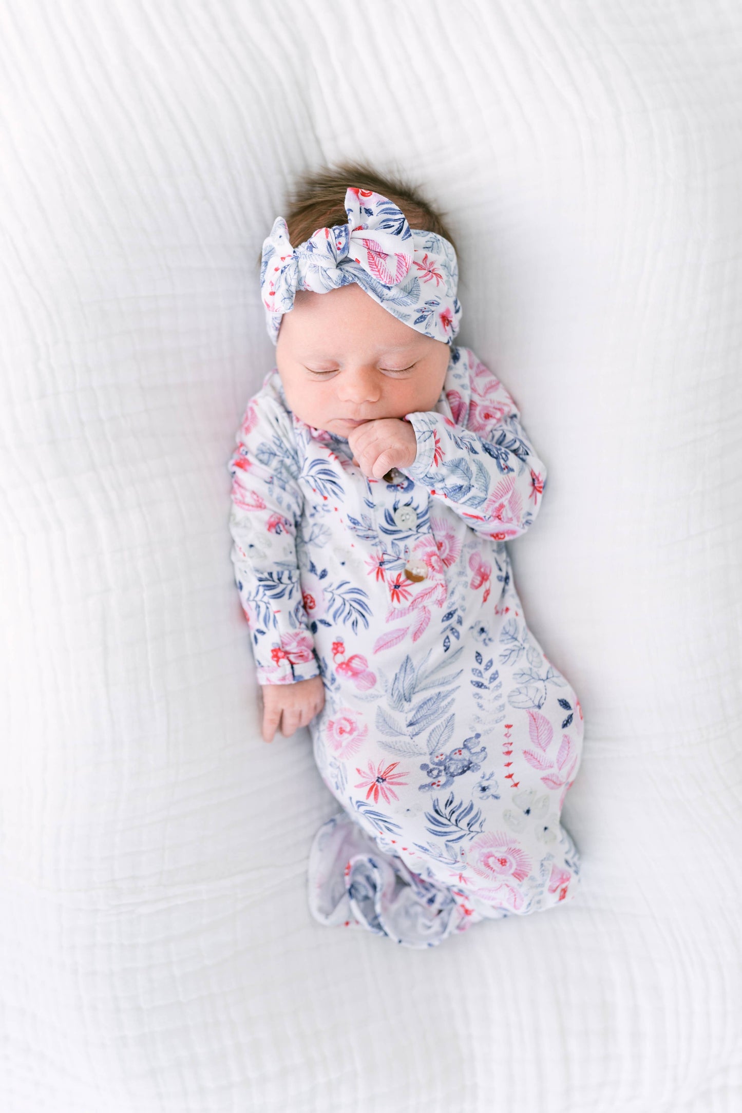 Stroller Society - Newborn Knotted Baby Gown, Bow, Hat Set - Baby Clothes Girl