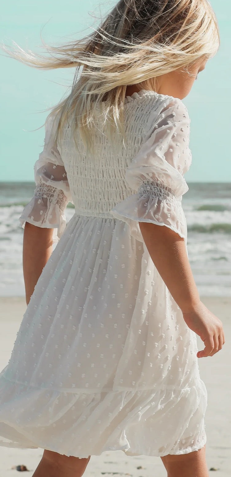 Indie Blue- Celine Dress (soft white swiss dot)
