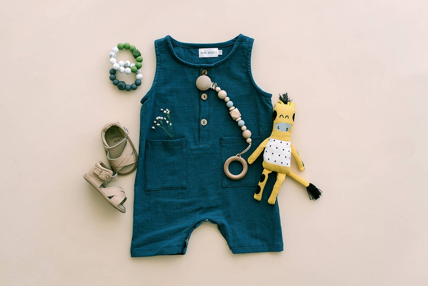 Babe Basics - Navy Sleeveless Crop Linen Baby Romper
