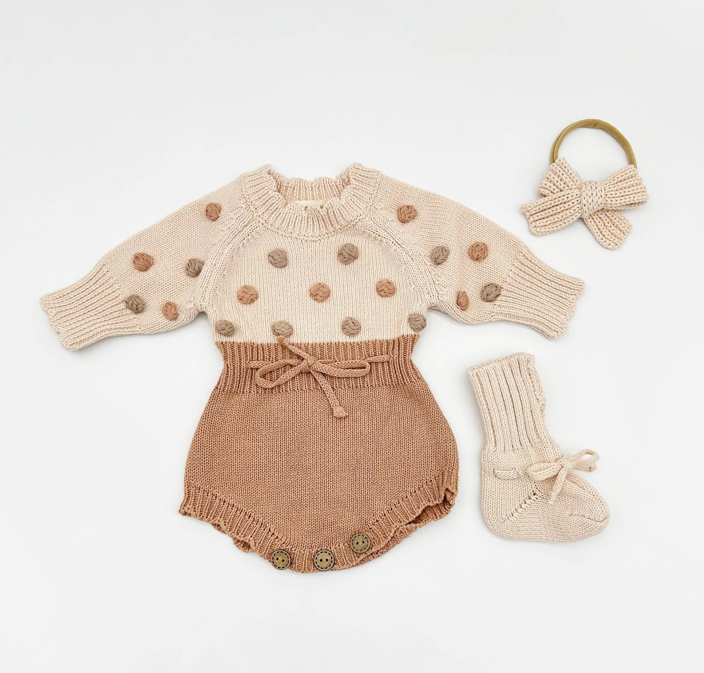 OLIVE & CRADLE - Lottie Dot Knit Romper – Apricot Sunset