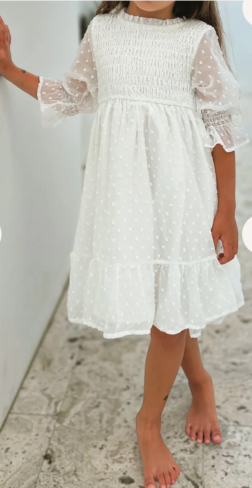 Indie Blue- Celine Dress (soft white swiss dot)