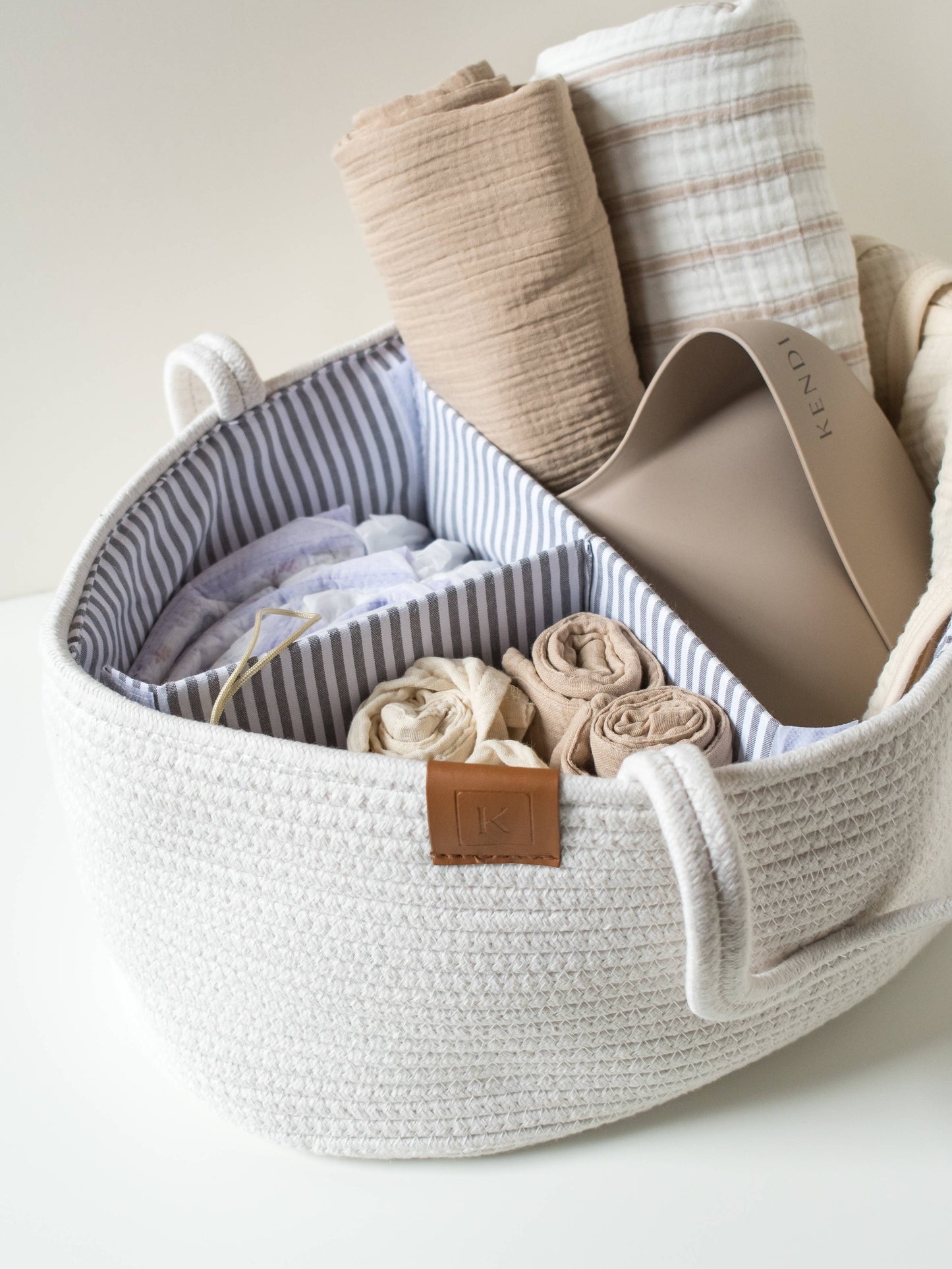 Colored Organics - Baby Diaper Caddy - Cream / Blue Stripe